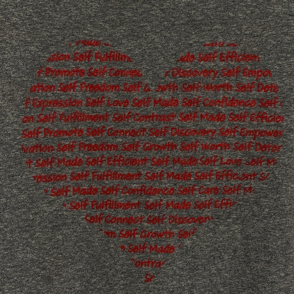 Anthropologie Self Contrast Heather Gray Long Sleeve Top Red Heart Design - Picture 2 of 5